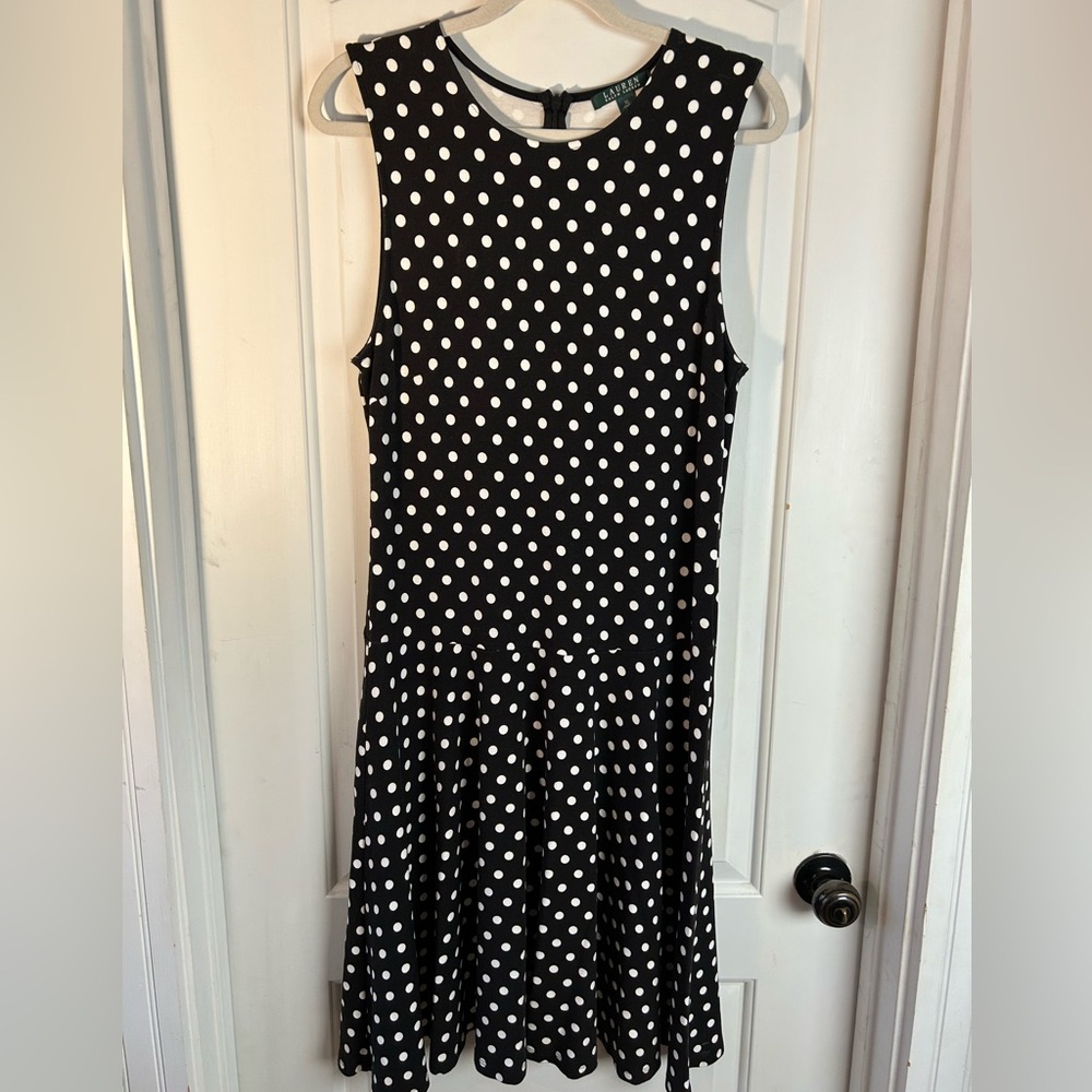 Lauren Ralph Lauren Black And White Polka Dot Sleeveless Midi Dress Size XL